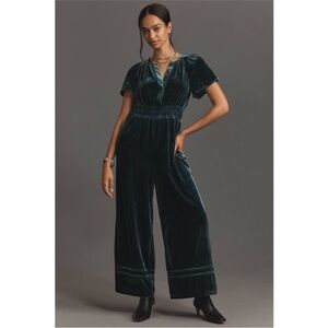✨ Anthropologie Somerset Crushed Velvet Jumpsuit Teal